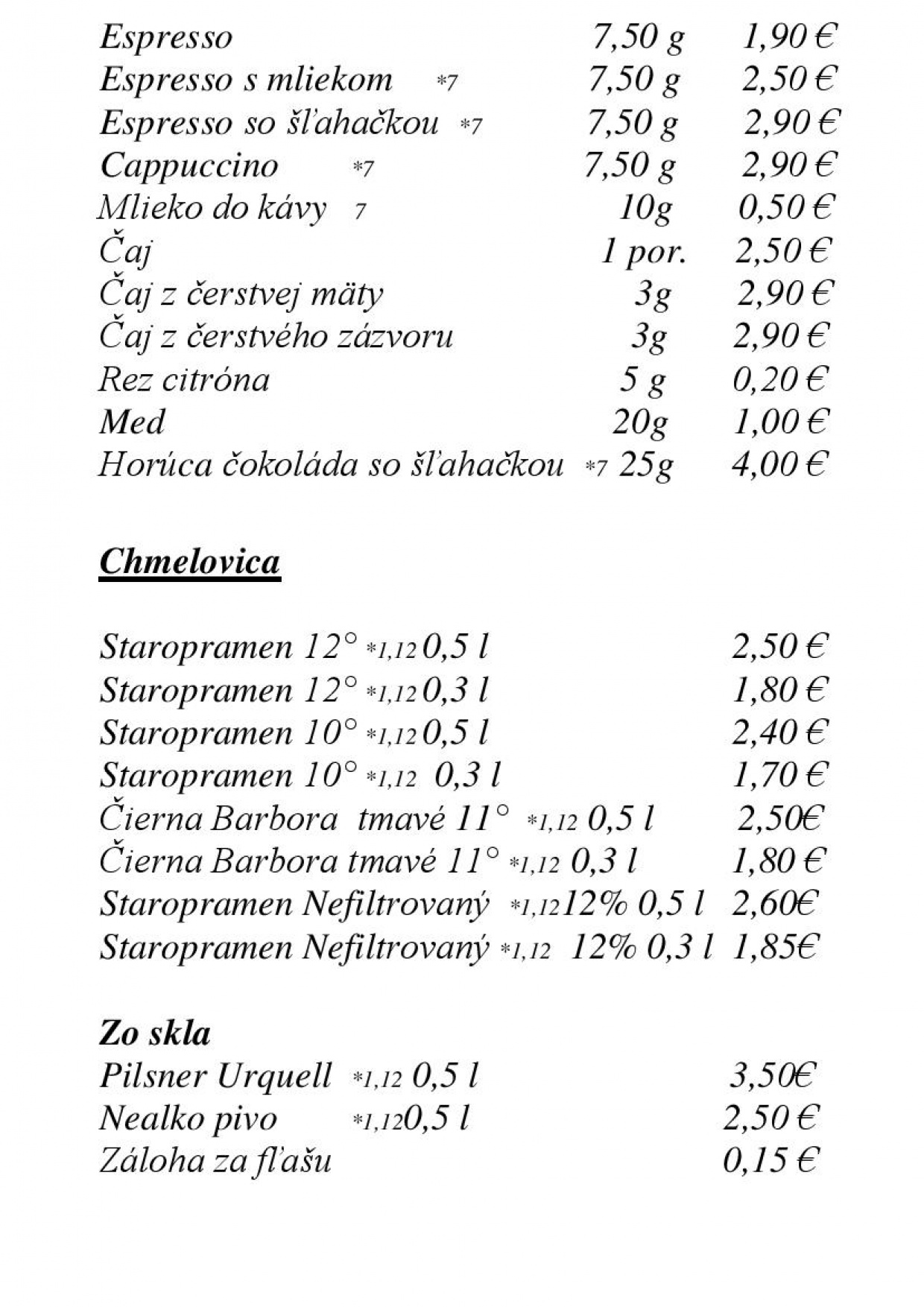 Nápojový lístok