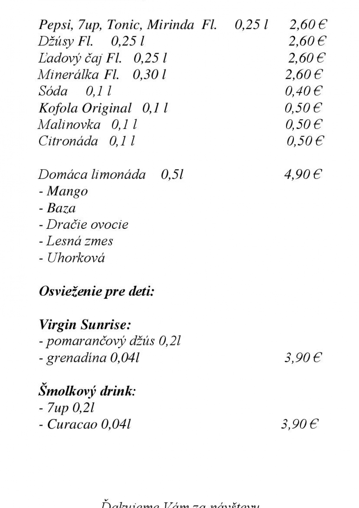 Nápojový lístok